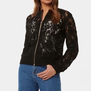 Halogen Black lace bomber jacket